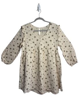 Rylee + Cru Baby Doll Cut Dress, Cream Gray Celestial Star Print 100% Cotton M